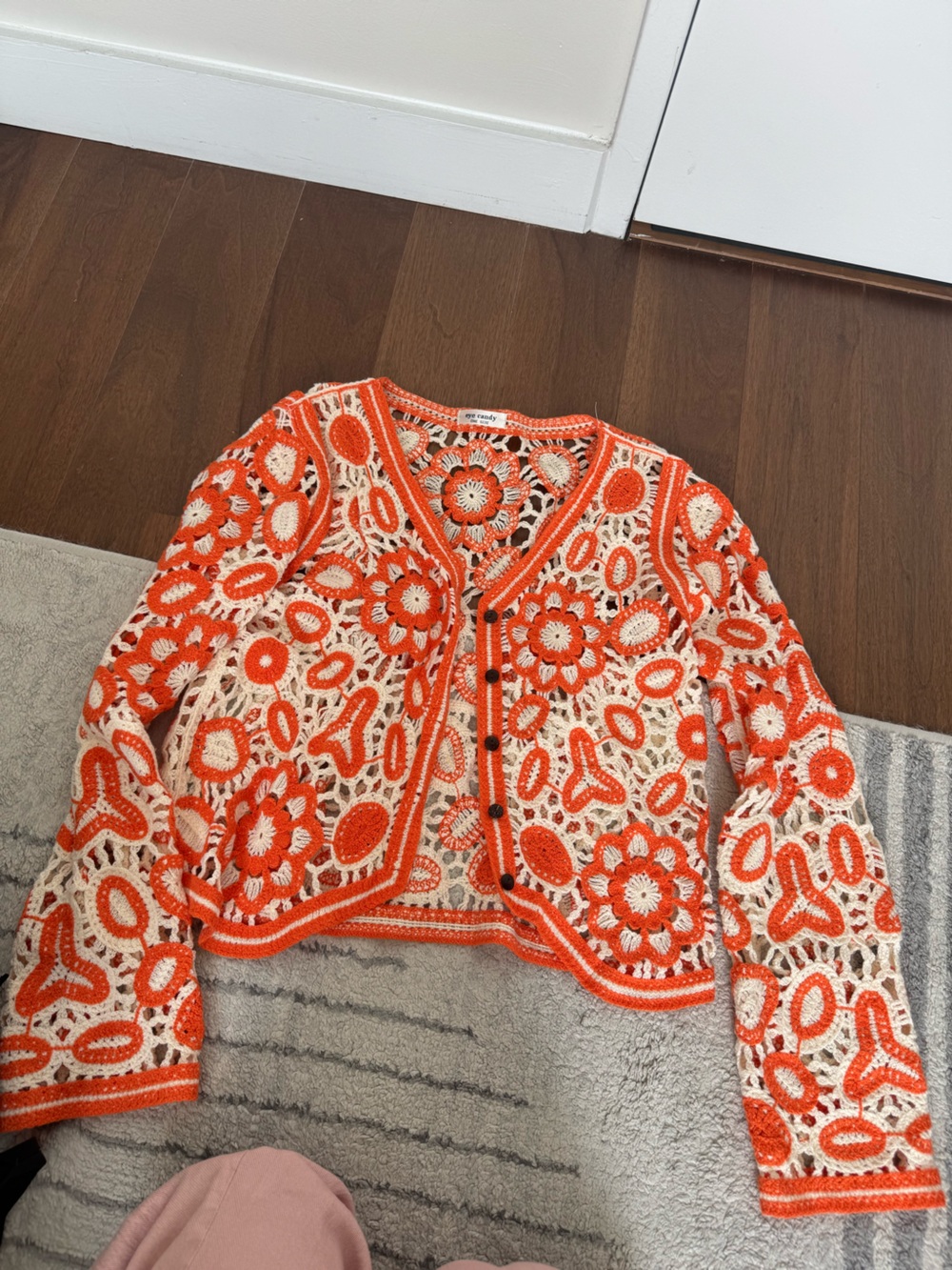 eye candy Orange & Cream Crochet sweater